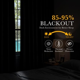 PONY DANCE Black Kitchen Blackout Curtains Over Sink, Short Winter Half Curtains for Bahtroom Small Window Decor, Thermal Insulated Light Blocking Bedroom Draperies, W 42 x L 45 inches, 2 Panels Set