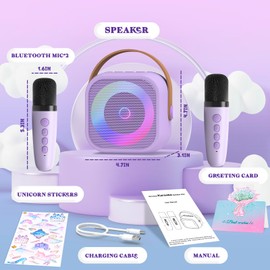 TAVADA Karaoke Machine for Children, Mini Karaoke Machine with 2 Microphones, Portable Karaoke and Voice Change Effects, Gifts for Age 3-12 Years Girls (Purple)