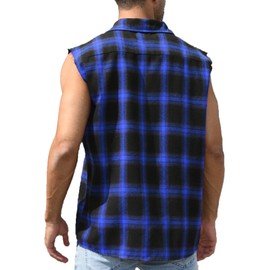YAOKUBO Men's Sleeveless Flannel Shirt - Plaid Design for Summer Wear Casual Button-Down Vest Shirts Blue