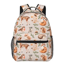 Fiokroo Forest Little Animals Deers Backpack School Bag For Students Teens Men Women Deer Squirrel Fox Hedgehog Bird Laptop Backpacks Travel Daypack Bag With Multiple Pockets