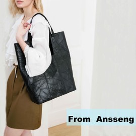 Ansseng Women’s Simple Modern Vegan Leather Tote Bag,Antique Design Casual Shoulder Purse Large work Handbag(Black)