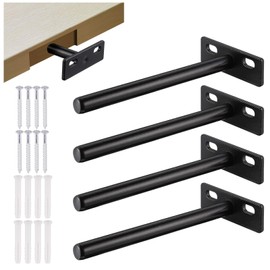 JIZZU Floating Shelf Bracket, 5 Inchs Heavy Duty Invisible Shelf Bracket Support for Concealed Wood Shelves Wall Mounted and Wall Decoration(4 Pack）
