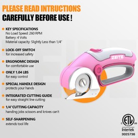 ZEITE 4V Cordless Electric Scissors Cardboard Cutter with 2 x Blades,1 x Storage Case,1 x USB Charging Cable,Rotary Cutter for Box Plastic Carpet Fabric, Easy to Hold and Safety,Pink