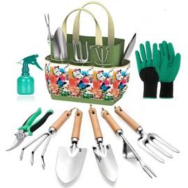 HGLCM Gardening Tools Set of 9 - Complete Heavy Duty Garden Tools Set with Fashion Handbag - Durable Gardening Supplies Kit Ideal Gifts for Women