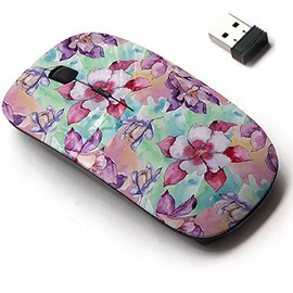 2.4G Wireless Mouse with Cute Pattern Design for All Laptops and Desktops with Nano Receiver - Colorful aquilegia Flower Floral