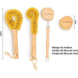 ECOGREEN Set de 4 Utensilios de Limpieza de Bambú y Fibras Naturales EG-5723