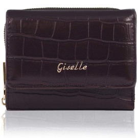 Giselle Women's Tri-Fold Wallet, Mini Wallet, Compact, Small, Coin Purse, Card Slot, Large Capacity, Simple, Formal, Trifold, Croco-style Embossed, Almond Brown/Almond Brown