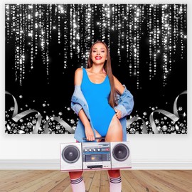 Mocsicka Black Silver Backdrop 7x5ft Silver Glitter Diamond Wedding Decorations Photography Background Birthday Disco Dance Party Baby Shower Photo Booth Backdrops