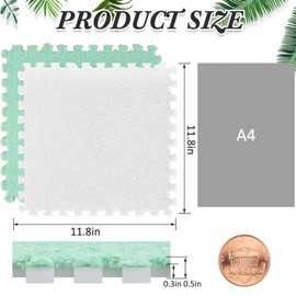 Amylove 36 Pcs Plush Foam Floor Mat Square Interlocking Carpet Tiles with Border Fluffy Play Mat Floor Tiles Soft Climbing Area Rugs for Home Playroom, 12 x 12 x 0.4 Inch(White, Mint Green)