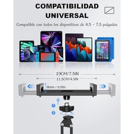 Soporte de Tableta y Teléfono con Brazo Articulado 360° – Base Metálica Estable para Cabecera/Cama/Escritorio – Compatible con Teléfonos/Tabletas/Kind