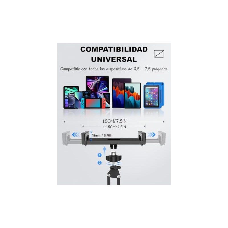 Soporte de Tableta y Teléfono con Brazo Articulado 360° –
