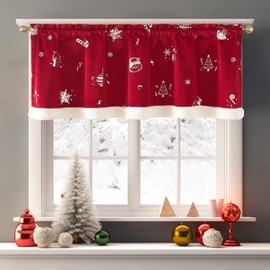 Lazzzy Christmas Red Velvet Valance Blackout Thermal Insulated Valance, Silver Foil Snowflake Small Short Window Curtain for Kitchen Bedroom Living Room 18 Inch Curtain Valance Rod Pocket,1 Panel