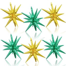 Green Gold Star Balloons, 22 Inch Green and Gold Foil Explosion Star Balloons, Large Spike Balloons Mylar Star Cone Balloons, for Birthday Graduation St. Patrick's Day Jungle Party Backdrop Decoration