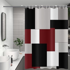 GCIREC Burgundy Geometric Shower Curtain, Burgundy Grey Black Geometric Shower Curtain Contemporary Bathroom Curtain Bathtub Home Decor Waterproof Fabric Machine Washable with 12 Hooks