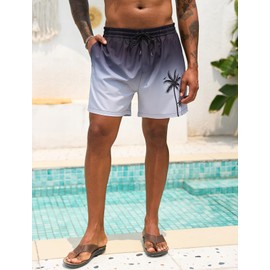 Lzzidou Men Swim Trunks with Mesh Liner 5 Inch Inseam Board Shorts Quick Dry Bathing Suit Black Grey