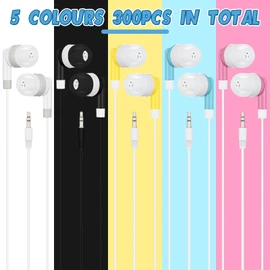 Kigeli 300 Packs Bulk Earbuds Headphones Earphones Kids in Ear Earbuds Colorful Classroom Headphone Wired Ear Buds Earphone Bulk for Smartphone Laptop Classroom School Library Kid Adult Supplies