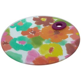 KitchenCraft 'Bright Floral' Toughened Glass Worktop Saver, 24 cm (9.5") - Round