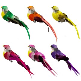 LWINGFLYER 6pcs Assorted Artificial Birds Clip on Ornaments 6-inch Simulated Foam Feathered Birds for Home Garden Wedding Party Decoration Wreaths Crafts Christmas Tree Decor