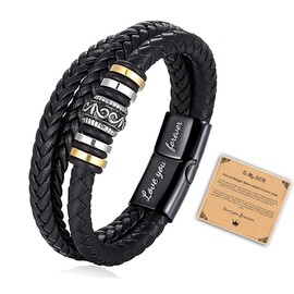 Ziella To My Son Leather Bracelet Christmas Gifts Boy Birthday 13 12-14 13-15 16-18 for My Man Grandson Bonus Son Boyfriend Brother Nephew Teen Teenage Anniversary Graduation Men Gift for Him Jewelry