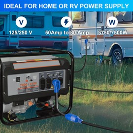 NEMA 14-50P to L14-30R Generator Transfer Switch Adapter Cord, 50A Male to 30A Female 250V/125V Generator RV EV Dryer House Adapter Plug, Twist Lock 4-Prong, STW 10AWG Heavy Duty Cable, 18 Inch