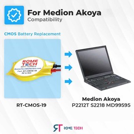 Rome Tech CR1220W CMOS Battery for Medion Akoya P2212T S2218 MD99595 - Laptop Backup BIOS RTC 3V CR 1220 Battery with 2 Wire Cable FI Connector (1-Pack)