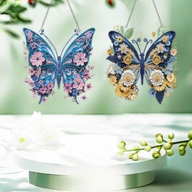Muzagroo Art 5D Diamond Art Kits for Adults, Butterflies Diamond Hanging Ornament Kits for Windows, DIY Special Shaped Diamond Dot Kits, Crystal Window Hanging Pendant Ornament 2PCS(Butterflies)