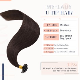 MY-LADY Real Hair Extensions Bondings 40 cm #02 Dark Brown Keratin U-Tip Remy Real Hair Highlight Hair Extensions 50 Strands 1 g/Strand 50 g