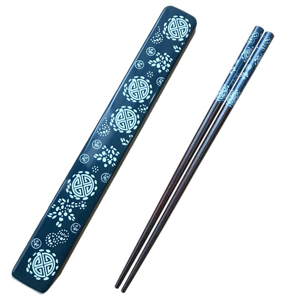 Youda Chopsticks Reusable Japanese Natural Wood Chopsticks 1 Pair with Case, Portable and Dishwasher Safe (Blue)