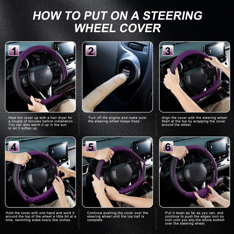 SEG Direct D Shaped Steering Wheel Cover for 14.5-15 inch
