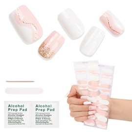 Gospire Gel Nail Strips No UV Light Needed - 44 Nail Kit for Nail Art Set, Long-Lasting and Easy Apply, Perfect Fit for Daily, Parties and More（Mixed Pink White）