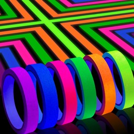 Whaline 6 Colors Neon Gaffer Cloth Tape, Fluorescent Rainbow Color UV Blacklight Glow in The Dark Tape for UV Party (0.6 inch x 35 feet)