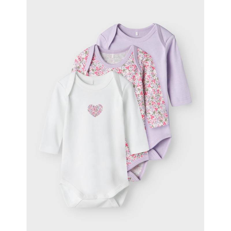 NAME IT Girl Romper 3 Pack, Pastel Lilac