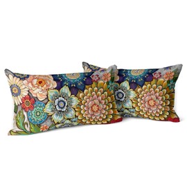 Snylcce Boho Floral Throw Pillow Covers Set of 2 Colorful Bohemian Flower Decorative Cushions Pillowcase for Bedroom Sofa Home Decor, 12x20 Inch, Velvet, Short Plush