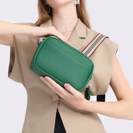 AIMALL Women's Small Crossbody Bag 9-inch Genuine Leather, Wide Adjustable Strap, Multi-Pocket Design with Zipper for Spring & Summer, Compact Shoulder Diagonal Bag