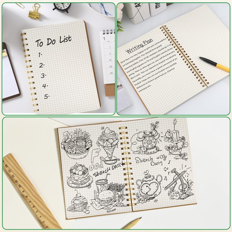 JIANTA 4 Pcs Squared Spiral Notebook A5, Graph Paper Notebooks,