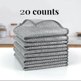 20 Counts single layer Dishwashing Rags，Multipurpose Non-Scratch Wire Dishcloths for Wet and Dry Use, Reusable Wire Cleaning Cloths for Kitchen, Sinks, and Pans Silver Removable, Washable & More:_10pack [double layer]