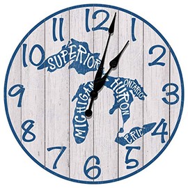 Decorative Concepts Michigan Great Lakes Rustic 18" Diameter Aluminum Metal Round Wall Clock