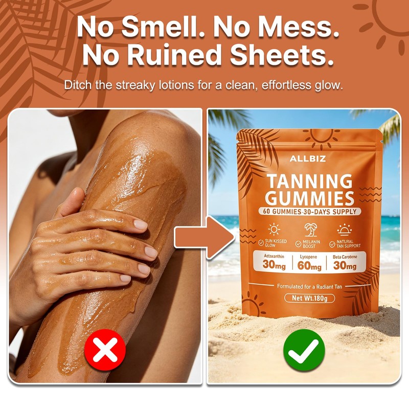 Tanning Gummies Sunless Tanning Supplement for Women and Men, 60