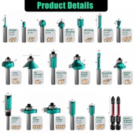 CSOOM 20PCS Router Bits Set, 1/2 Shank, with 2* Batch Head, Professional Wood Bits, Tungsten Carbide Milling Bits for Woodworking