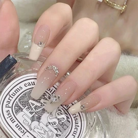 XUZOO Nail Tip, Short and Long, Cute, Christmas Nail Tip, Fashionable, Popular, Simple, False Claws, Crystal 3D Nails, Nail Tip, Nail Tip, Simple Nail Sticker, Nail Tool, Double Sided Tape, 24 Pieces