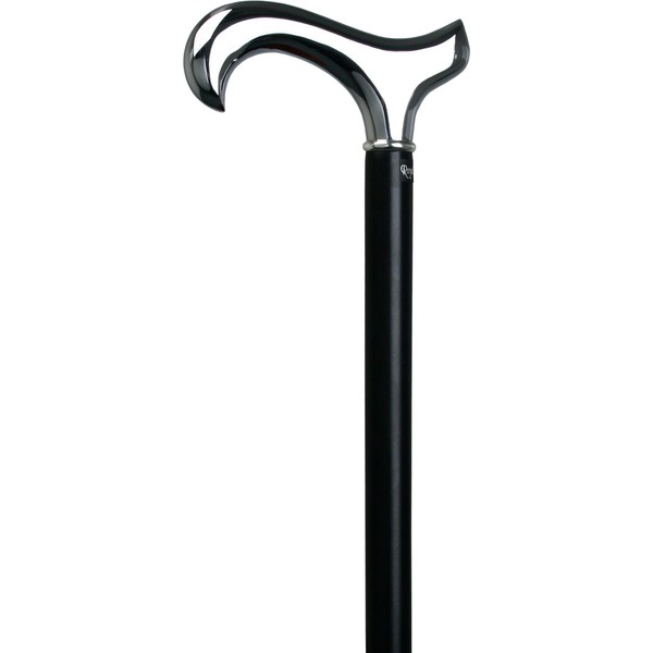Chrome Plated Derby Walking Cane with Black Beechwood Shaft and Silver Collar