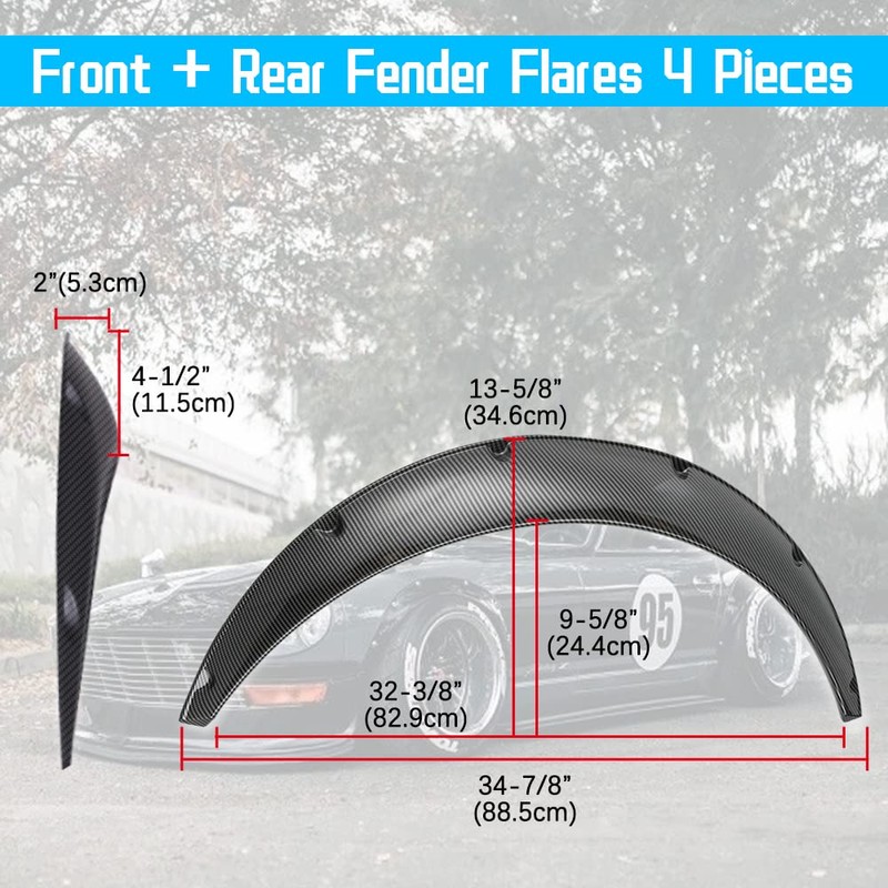 DREAMIZER 4x 2"/50mm Flexible Car Fender Flares Universal Extra Wide