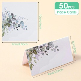 Grevosea 50Pcs Wedding Place Cards Name Cards for Table Setting 3.5 x 4 Inch Watercolor Greenery Seating Place Sign Blank Placecards for Baby Shower Bridal Banquet Dinner Birthday Party (A)