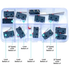 JTSNERU Micro Limit Switch Assorted Kit, 2Pin 3Pin 1NO 1NC AC 5A 125V 250V Momentary Push Button Mini Micro Limit Switch with Hinge/Roller Lever Arm (JTS-Limit-Micro)