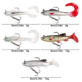 5pcs Pre-Rigged Jig Head Soft Bait Fishing Lure Set, Soft Bionic Fishing Lure Saltwater Freshwater, Paddle Tail Swimbaits for Bass Fishing, Premium Fishing Bait Shad Minnow Soft Bait for Trout Walleye Crappie Pike