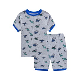 Little bety Cotton Pajamas Boys Short Dinosaur Clothes Toddlers Dinosaur Pjs Summer Kids Sleepwear Size 7 Blue&Grey