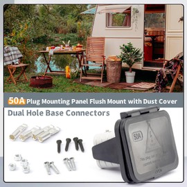 Erchon 50A Plug Mounting Panel with Dust Cover Compatible with Anderson SB50 Series Dual Hole Base Connectors Flush Mount Recessed Plate, 50Amp Socket Panel for Caravans Ship 12-24V DC (2)