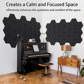Sanfylikus Hexagon Acoustic Wall Panels 12 Pack, 12" X 10" High Density Sound Proof Foam Panels For Walls,Decorative Felt Wall Tiles For Home,Office,Studio Or School (Black)