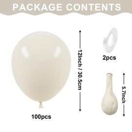 Teselife Sand White Balloons, 100Pcs 12 Inch Matte Sand White Balloons, Latex White Party Balloons for Men Women Birthday Baby Shower Anniversary Wedding Engagement Graduation Party Decorations