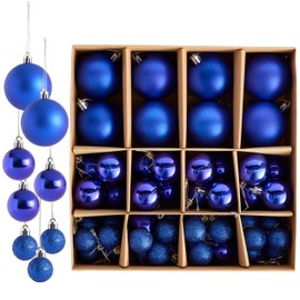 THE TWIDDLERS – 50-Pack Blue Christmas Baubles - Various Sizes and Finishes - 6cm, 4cm, 3cm - Matte, Glossy, and Glitter Designs for Tree Decorations